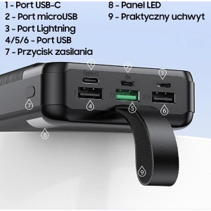 Hurtownia GSM - Powerbank AWEI P141K 40000mAh 22.5W czarny/black 3xUSB/PD/Lightning wyświetlacz + lampka LED - AWEI134 - {ean13} - Hurt