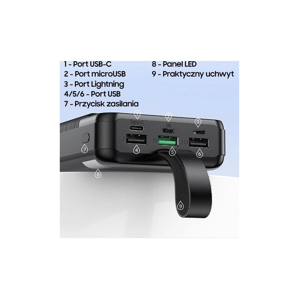 Hurtownia GSM - Powerbank AWEI P141K 40000mAh 22.5W negru/black 3xUSB/PD/Lightning display + lumânare LED - AWEI134 - {ean13} - Hurt