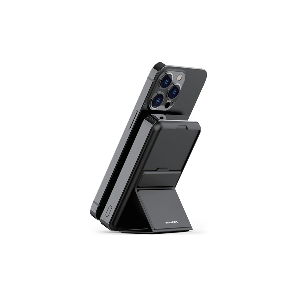 Hurtownia GSM - Powerbank AWEI P155K 10000mAh 15W Magnetic Vezeték nélküli Gyors Töltés állvánnyal Lightning/PD fekete/black - AWEI135 - {ean13} - Hurt