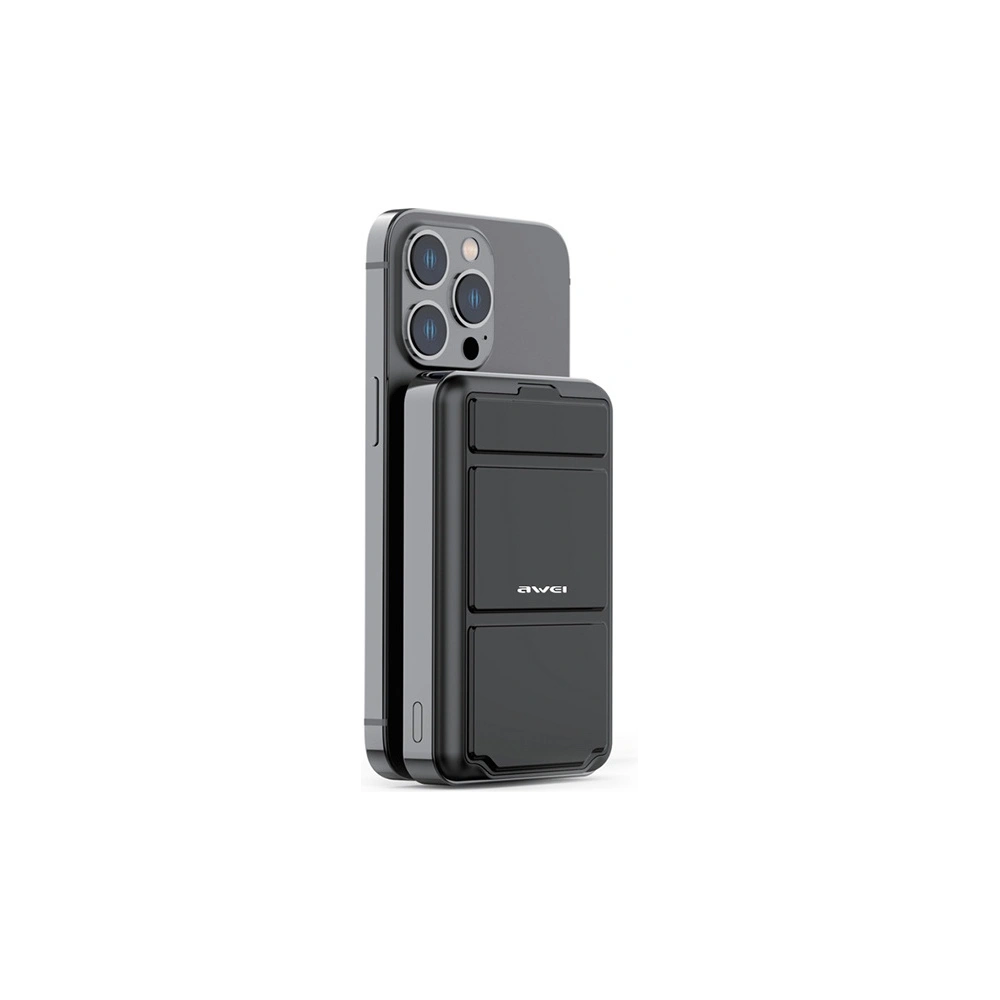 Wholesale AWEI P155K Powerbank 10000mAh 15W Magnetic Wireless Fast Charge with stand Lightning/PD black - AWEI135 - {ean13} - Hurt