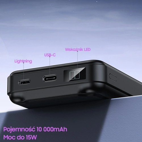 Powerbank AWEI P155K 10000mAh 15W Magnetic Wireless Fast Charge with stand Lightning/PD czarny/black