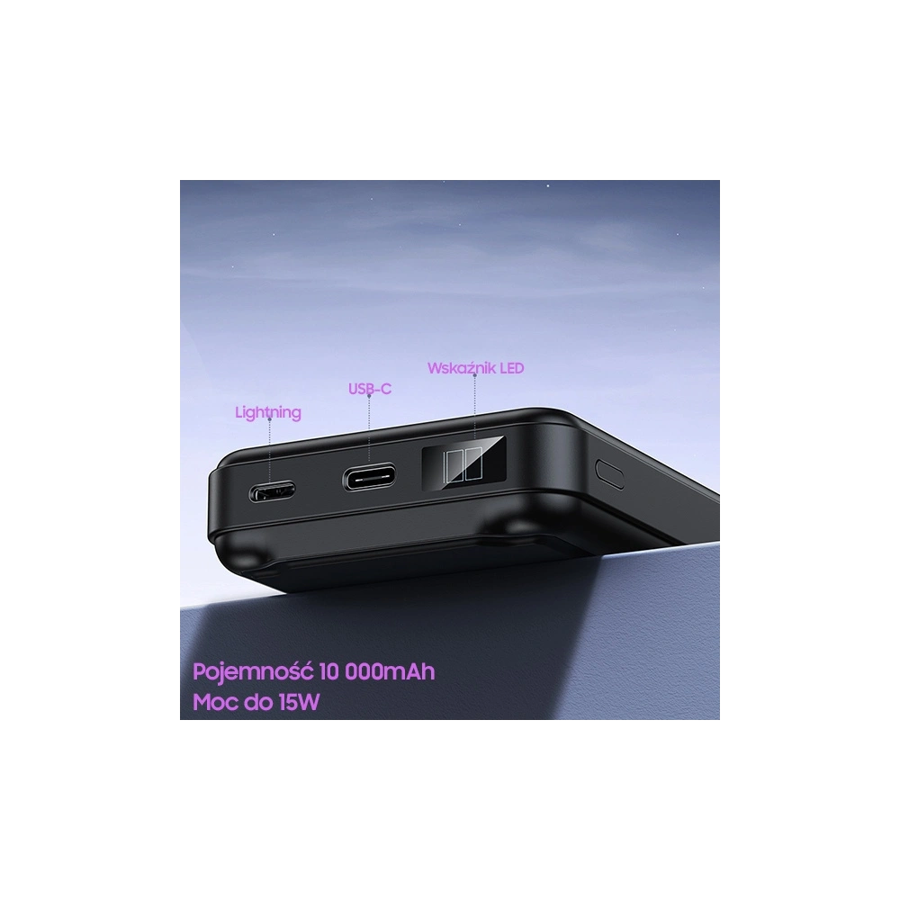 Wholesale AWEI P155K Powerbank 10000mAh 15W Magnetic Wireless Fast Charge with stand Lightning/PD black - AWEI135 - {ean13} - Hurt