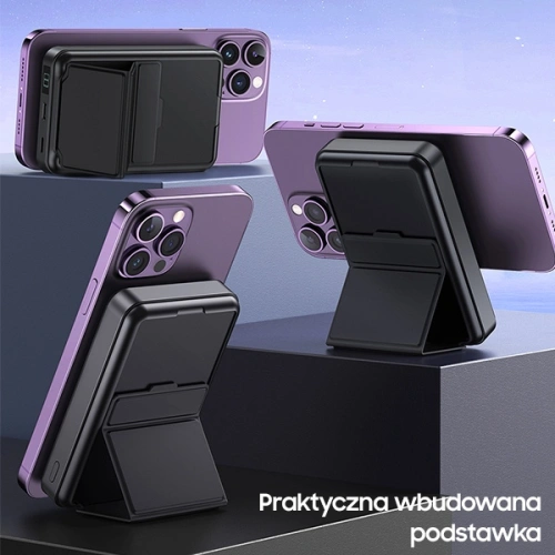 Powerbank AWEI P155K 10000mAh 15W Magnetic Wireless Fast Charge with stand Lightning/PD czarny/black