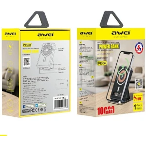 Powerbank AWEI P155K 10000mAh 15W Magnetic Vezeték nélküli Gyors Töltés állvánnyal Lightning/PD fekete/black