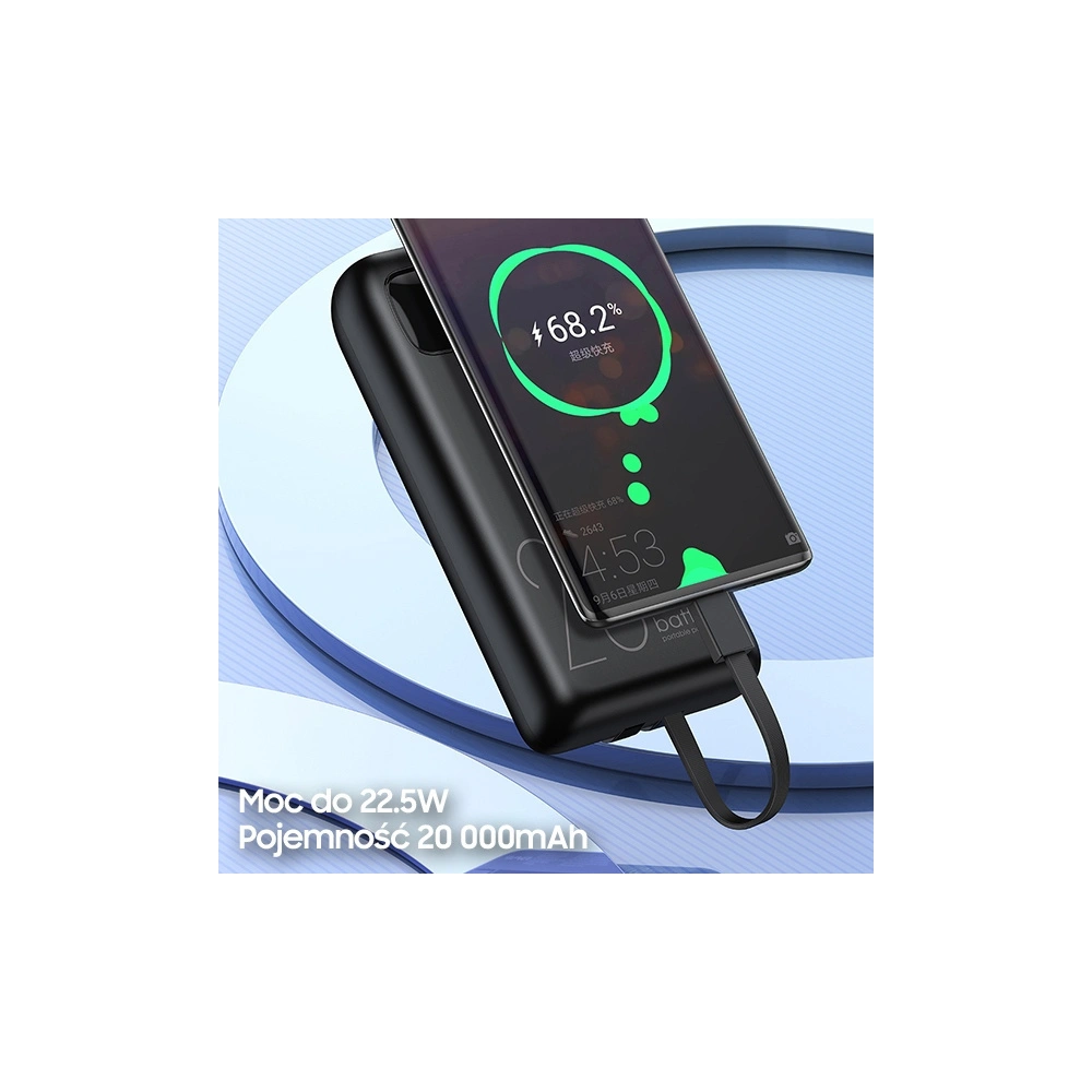 Hurtownia GSM - AWEI P169K 20000mAh 22.5W fekete/black powerbank kijelzővel + PD/Lightning kábelek - AWEI136 - {ean13} - Hurt