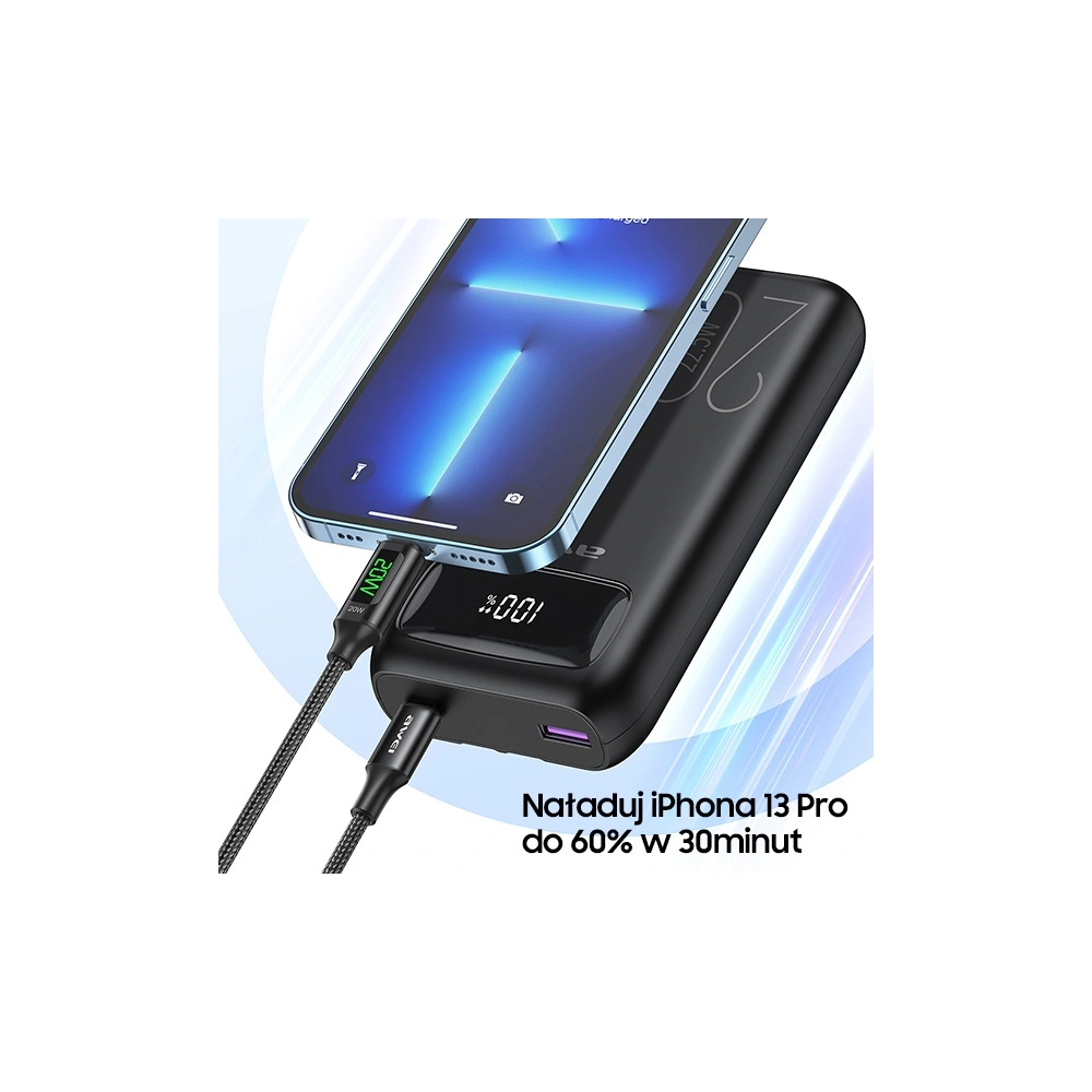 Hurtownia GSM - AWEI P169K 20000mAh 22.5W fekete/black powerbank kijelzővel + PD/Lightning kábelek - AWEI136 - {ean13} - Hurt