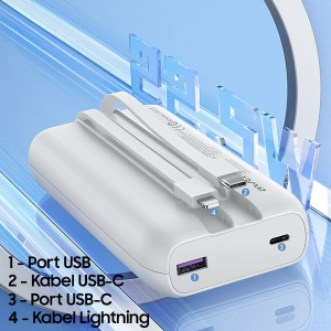 AWEI P169K 20000mAh 22.5W fekete/black powerbank kijelzővel + PD/Lightning kábelek