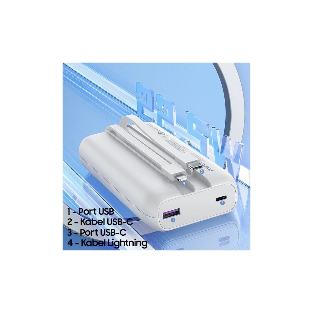 Wholesale AWEI P169K Powerbank 20000mAh 22.5W black Display + PD/Lightning Cable - AWEI136 - {ean13} - Hurt