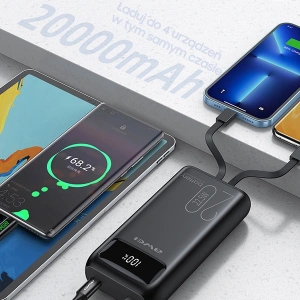 AWEI P169K 20000mAh 22.5W fekete/black powerbank kijelzővel + PD/Lightning kábelek