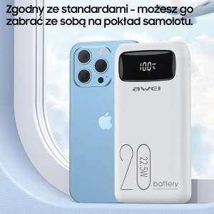 Hurtownia GSM - Powerbank AWEI P169K 20000mAh 22.5W czarny/black wyświetlacz + kable PD/Lightning - AWEI136 - {ean13} - Hurt