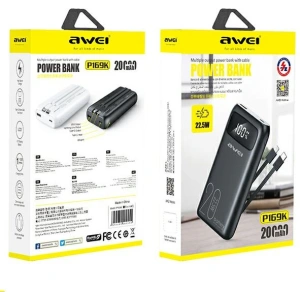 Hurtownia GSM - Powerbank AWEI P169K 20000mAh 22.5W czarny/black wyświetlacz + kable PD/Lightning - AWEI136 - {ean13} - Hurt