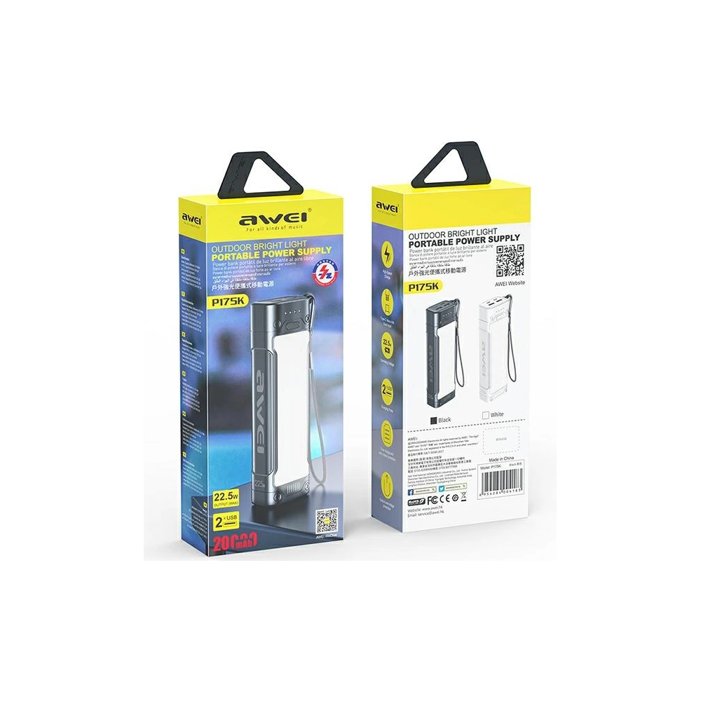 Hurtownia GSM - Powerbanka AWEI P175K 20000mAh 22.5W černá/black 2xUSB/PD + LED lampička - AWEI138 - {ean13} - Hurt