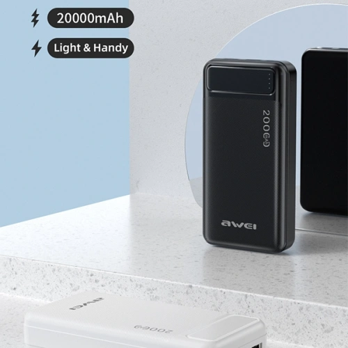 Powerbank AWEI P6K 20000mAh czarny/black 2xUSB/PD/microUSB