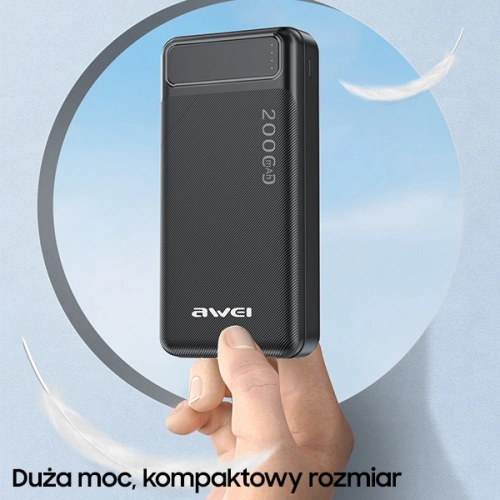 Powerbank AWEI P6K 20000mAh czarny/black 2xUSB/PD/microUSB