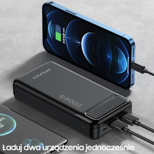 Powerbank AWEI P6K 20000mAh czarny/black 2xUSB/PD/microUSB