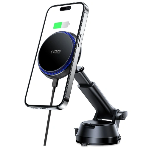 Uchwyt samochodowy z ładowarką bezprzewodową Tech-Protect MM15W-V4 Magnetic MagSafe Dashboard Car Mount Wireless Charger 15W Black