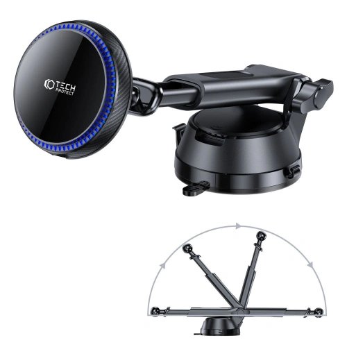 Uchwyt samochodowy z ładowarką bezprzewodową Tech-Protect MM15W-V4 Magnetic MagSafe Dashboard Car Mount Wireless Charger 15W Black