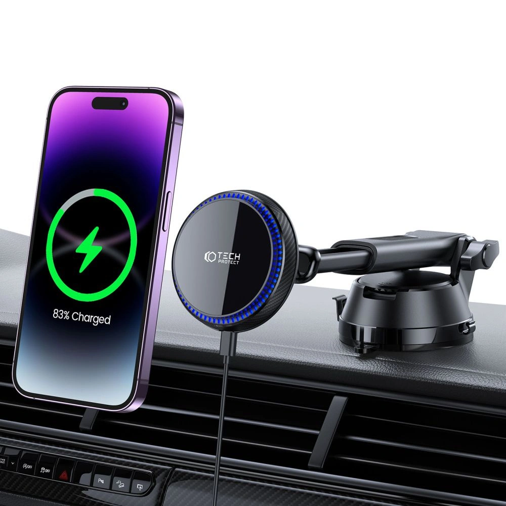 Hurtownia GSM - Upevnění do auta s bezdrátovou nabíječkou Tech-Protect MM15W-V4 Magnetic MagSafe Palubní držák do auta Bezdrátová nabíječka 15W Černá - THP1930 - {ean13} - Hurt