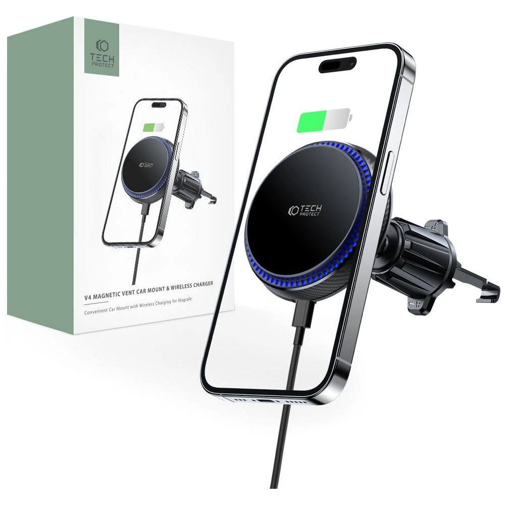 Hurtownia GSM - Auto-Halterung mit kabellosem Ladegerät Tech-Protect MM15W-V4 Magnetic Magsafe Vent Auto Halterung Kabelloses Ladegerät 15W Schwarz - THP1931 - {ean13} - Hurt
