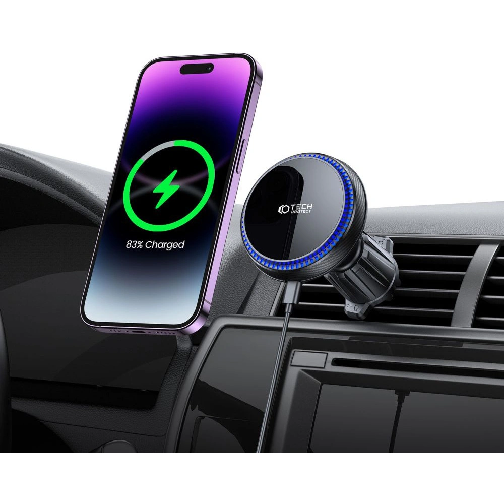 Hurtownia GSM - Upevnění do auta s bezdrátovou nabíječkou Tech-Protect MM15W-V4 Magnetic Magsafe Vent Car Mount Wireless Charger 15W Black - THP1931 - {ean13} - Hurt