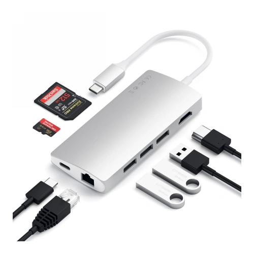 Adapter HUB Satechi Aluminium Adapter V2 USB-C (USB-C, 3x USB-A, 4K HDMI, czytnik kart) (silver)