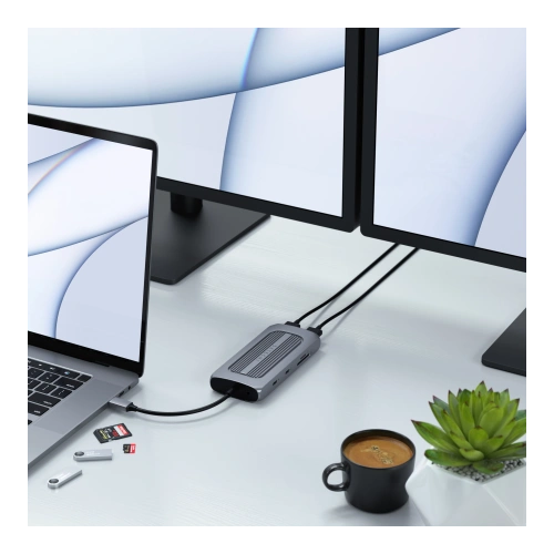 Adapter HUB Satechi Multiport USB-C (2x USB-C, 2x USB-A, 2x 4K HDMI, czytnik kart micro/SD, Ethernet (space gray)