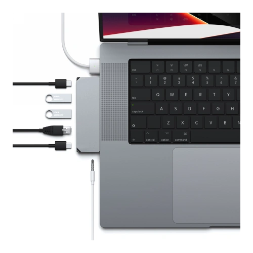 Adapter HUB Satechi Pro Hub mini z podwójnym USB-C do Apple MacBook (2xUSB-C, 2x USB-A, Ethernet, jack port) (space gray)