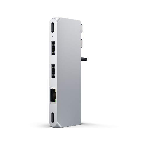 Satechi Distributor - 810086360307 - STH35 - Satechi Pro Hub mini dual USB-C Apple MacBook (2xUSB-C, 2x USB-A, Ethernet, jack port) (silver) - B2B homescreen