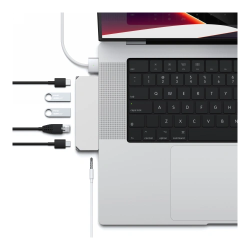 Adapter HUB Satechi Pro Hub mini z podwójnym USB-C do Apple MacBook (2xUSB-C, 2x USB-A, Ethernet, jack port) (silver)