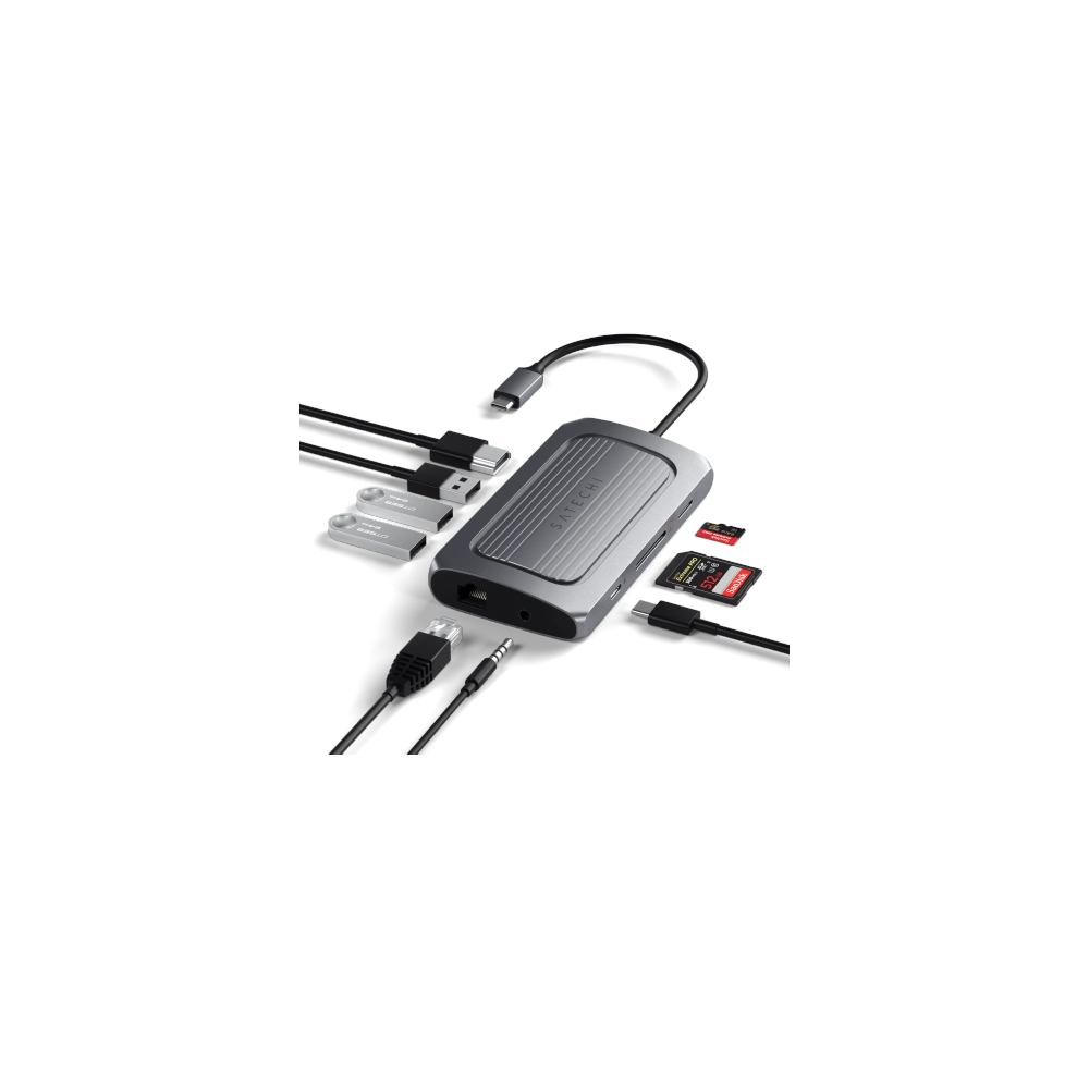 Hurtownia GSM - Adapter HUB Satechi Multiport USB-C (USB-C4, 3x USB-A, 8K HDMI, Ethernet, Kartenleser micro/SD, Klinkenanschluss) - STH37 - {ean13} - Hurt