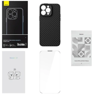 Hurtownia GSM - Etui magnetic Baseus Seria Fibra Sintetică Apple iPhone 14 Pro (negru) + sticlă securizată + set de curățare - BSU4039 - {ean13} - Hurt