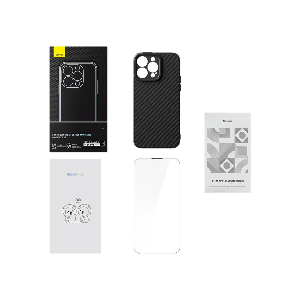 Hurtownia GSM - Etui magnetic Baseus Seria Fibra Sintetică Apple iPhone 14 Pro (negru) + sticlă securizată + set de curățare - BSU4039 - {ean13} - Hurt