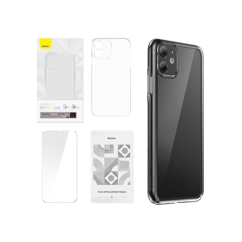 Hurtownia GSM - Etui Baseus Crystal Series Clear Apple iPhone 11 (transparent) + sticlă securizată + set de curățare - BSU4044 - {ean13} - Hurt