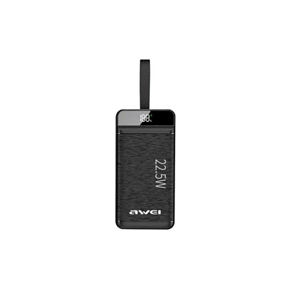 Wholesale AWEI P142K Powerbank 50000mAh 22.5W black 3xUSB/PD/Lightning display + LED light - AWEI141 - {ean13} - Hurt