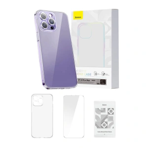 Hurtownia GSM - Etui Baseus Crystal Clear Apple iPhone 14 Pro Max (transparent) + gehärtetes Glas + Reinigungsset - BSU4068 - {ean13} - Hurt