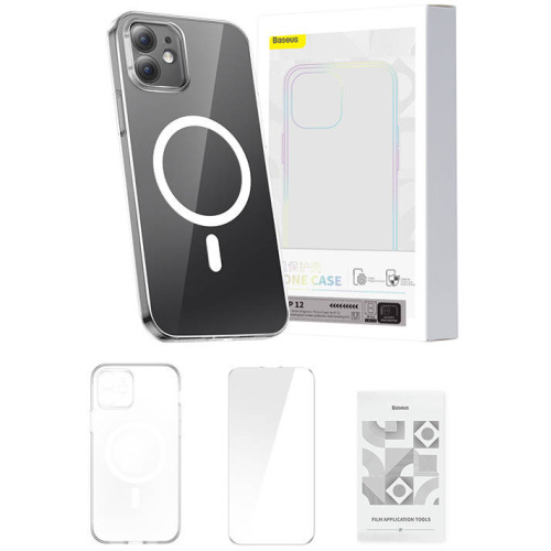 Hurtownia Baseus - 6932172627751 - BSU4069 - Etui Baseus Magnetic Crystal Clear Apple iPhone 12 (transparentne) + szkło hartowane + zestaw czyszczący - B2B homescreen