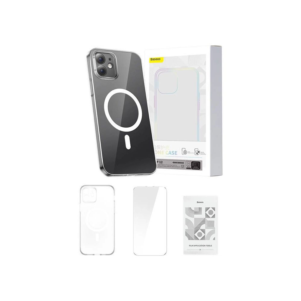 Hurtownia GSM - Etui Baseus Magnetic Crystal Clear Apple iPhone 12 (transparent) + sticlă securizată + set de curățare - BSU4069 - {ean13} - Hurt