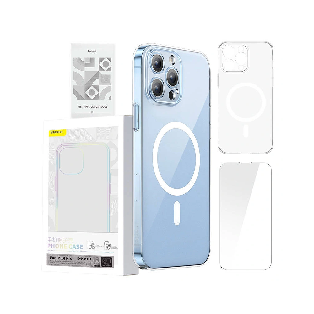 Hurtownia GSM - Etui Baseus Magnetic Crystal Clear Apple iPhone 14 Pro (transparent) + sticlă securizată + set de curățare - BSU4071 - {ean13} - Hurt