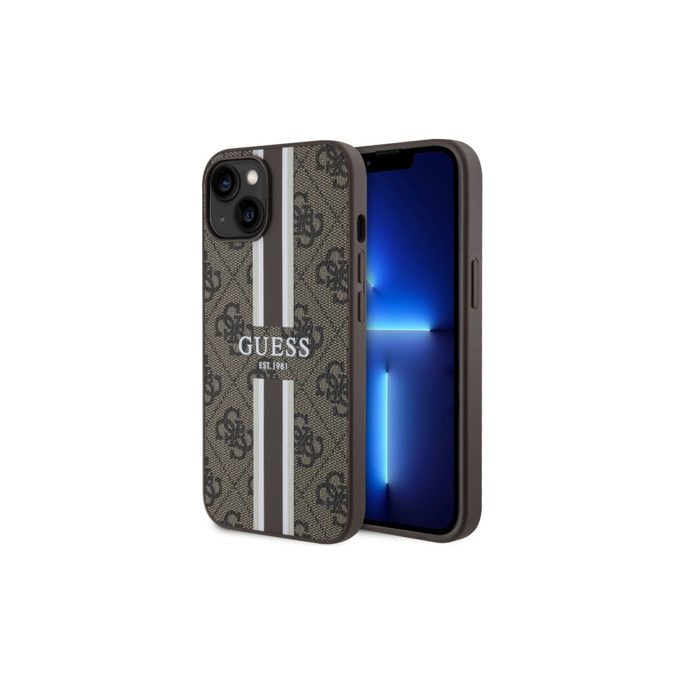 Wholesale Guess GUHMP14MP4RPSW Apple iPhone 14 Plus / 15 Plus brown hardcase 4G Printed Stripes MagSafe - GUE2563 - {ean13} - Hurt