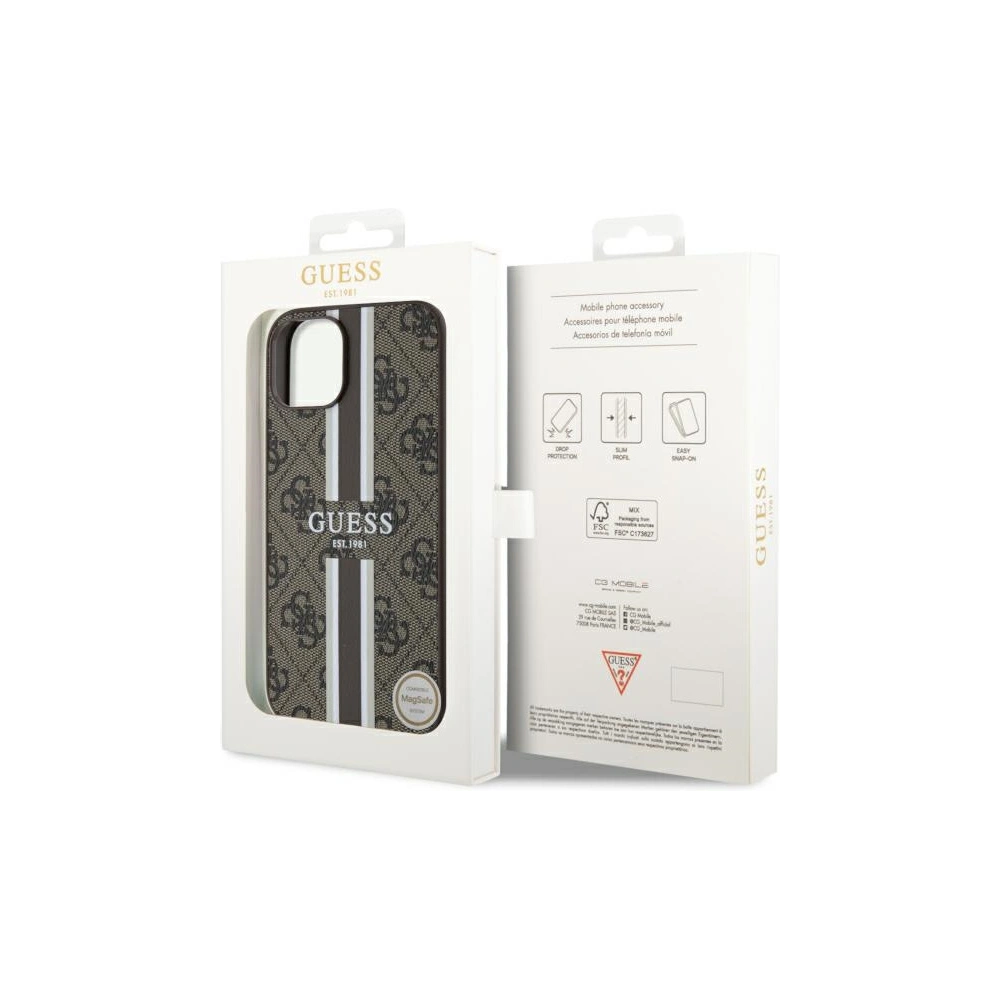 Wholesale Guess GUHMP14MP4RPSW Apple iPhone 14 Plus / 15 Plus brown hardcase 4G Printed Stripes MagSafe - GUE2563 - {ean13} - Hurt