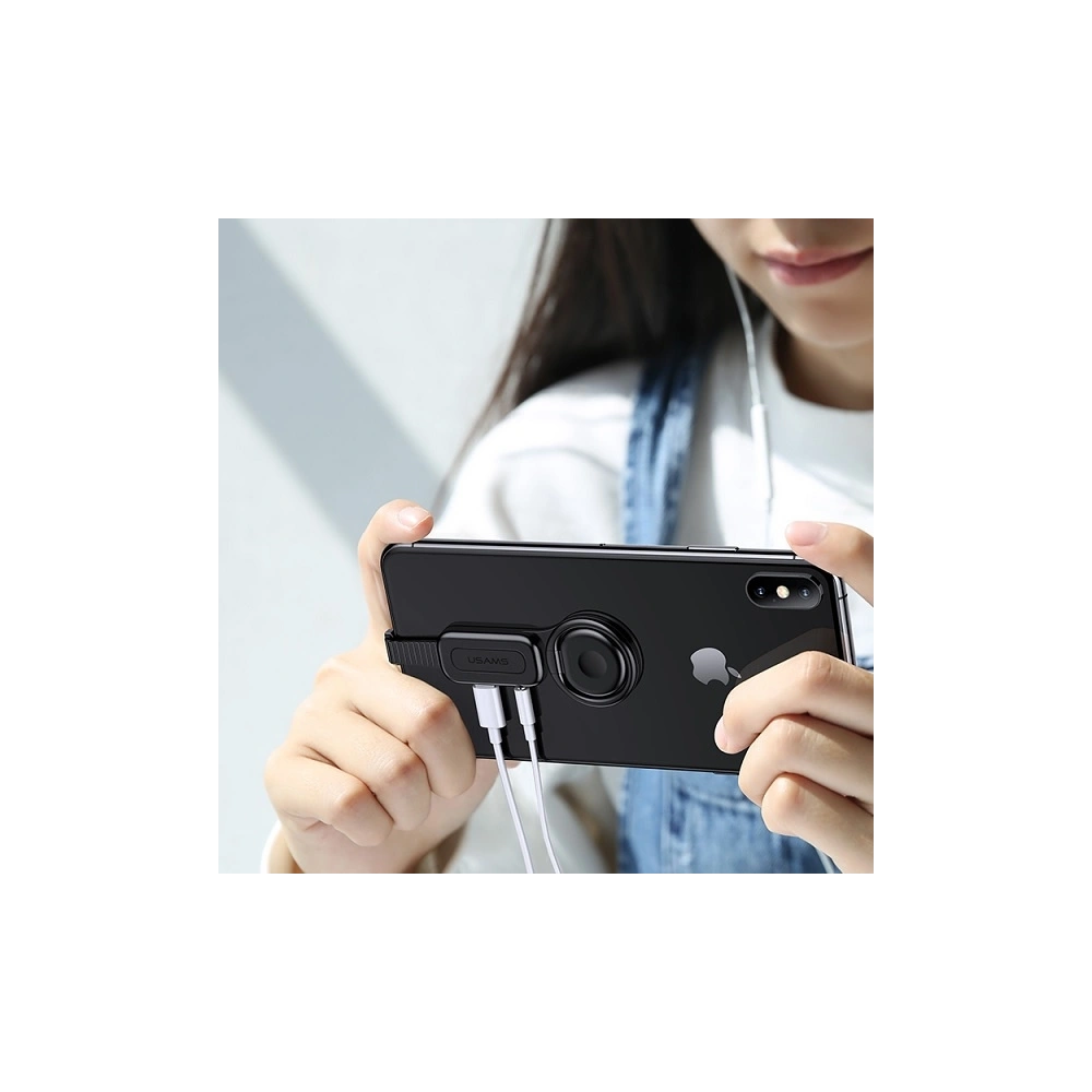 Hurtownia GSM - Adapter USAMS AU06 2w1 Lightning - 3,5mm + Ringhalter schwarz/black (US-SJ275) - USA946 - {ean13} - Hurt