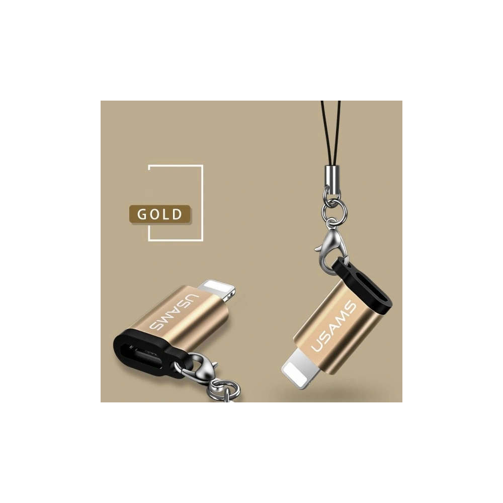 Wholesale USAMS microUSB/Lightning Adapter with strap gold (US-SJ152) - USA947 - {ean13} - Hurt
