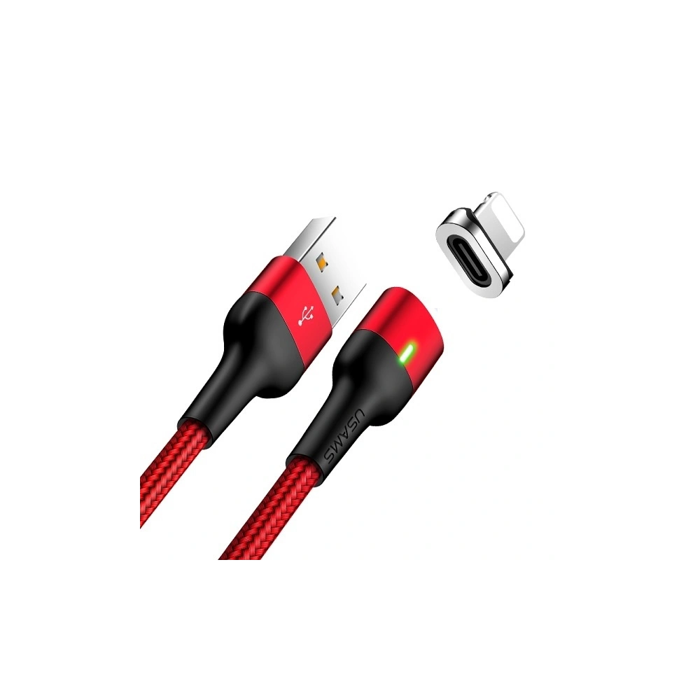Hurtownia GSM - Magnetisches Kabel USAMS U28 USB-A/Lightning 2.4A Fast Charge 1m geflochten rot (US-SJ326) - USA953 - {ean13} - Hurt