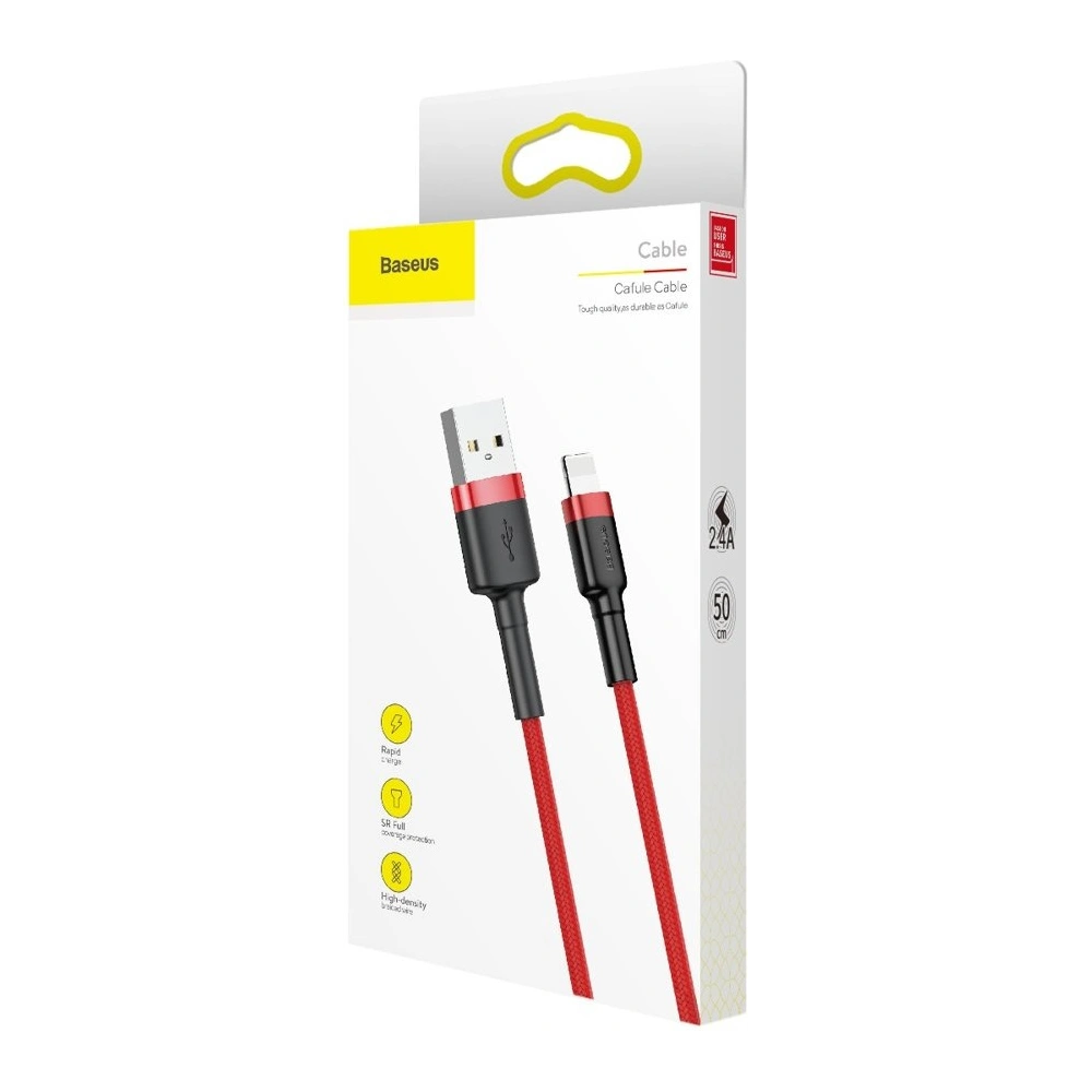 Hurtownia GSM - Kabel Baseus Cafule USB-A/Lightning QC 3.0 2.4A 0,5M czerwony - BSU4112 - {ean13} - Hurt