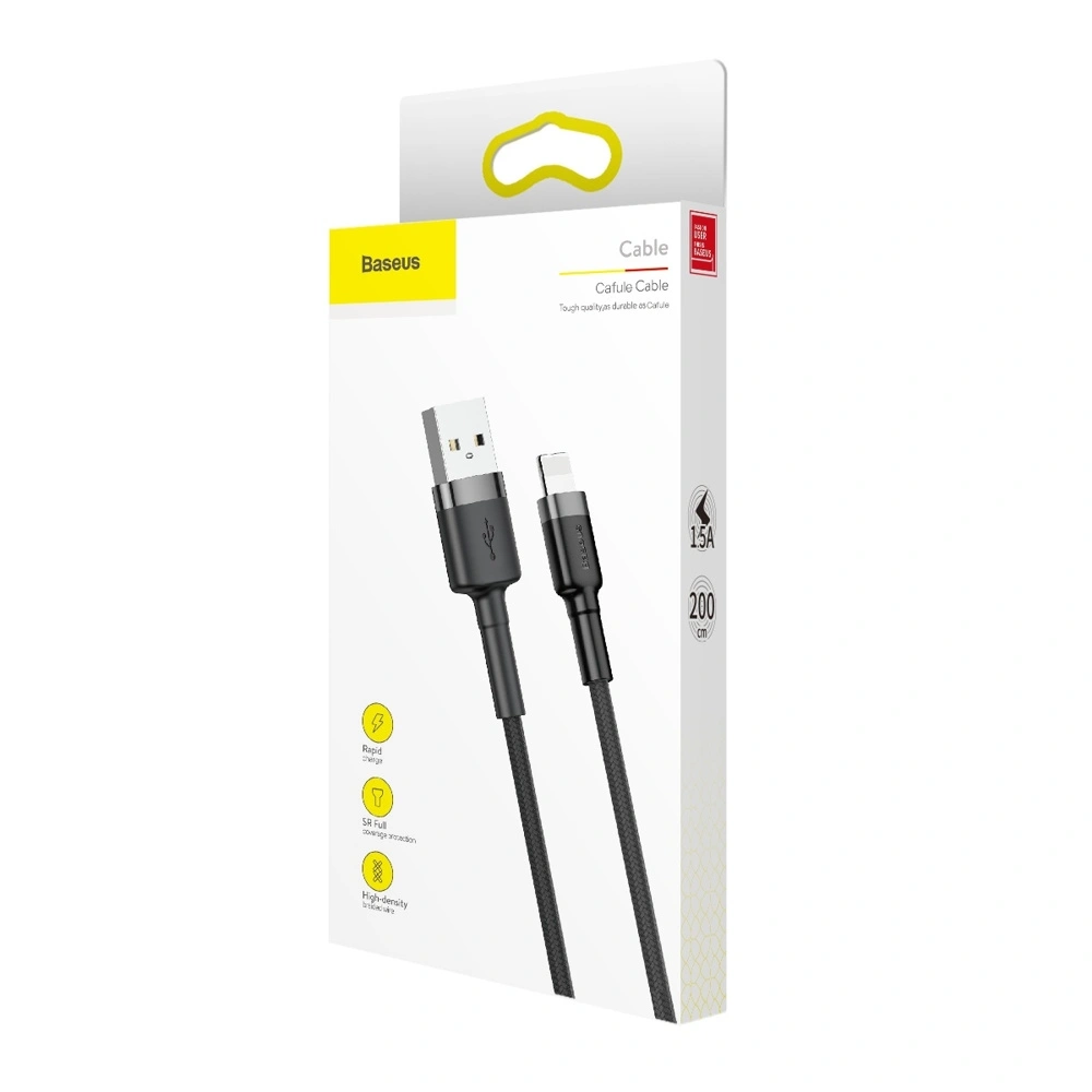 Hurtownia GSM - Kabel Baseus Cafule USB-A/Lightning QC 3.0 1.5A 2M černý - BSU4113 - {ean13} - Hurt
