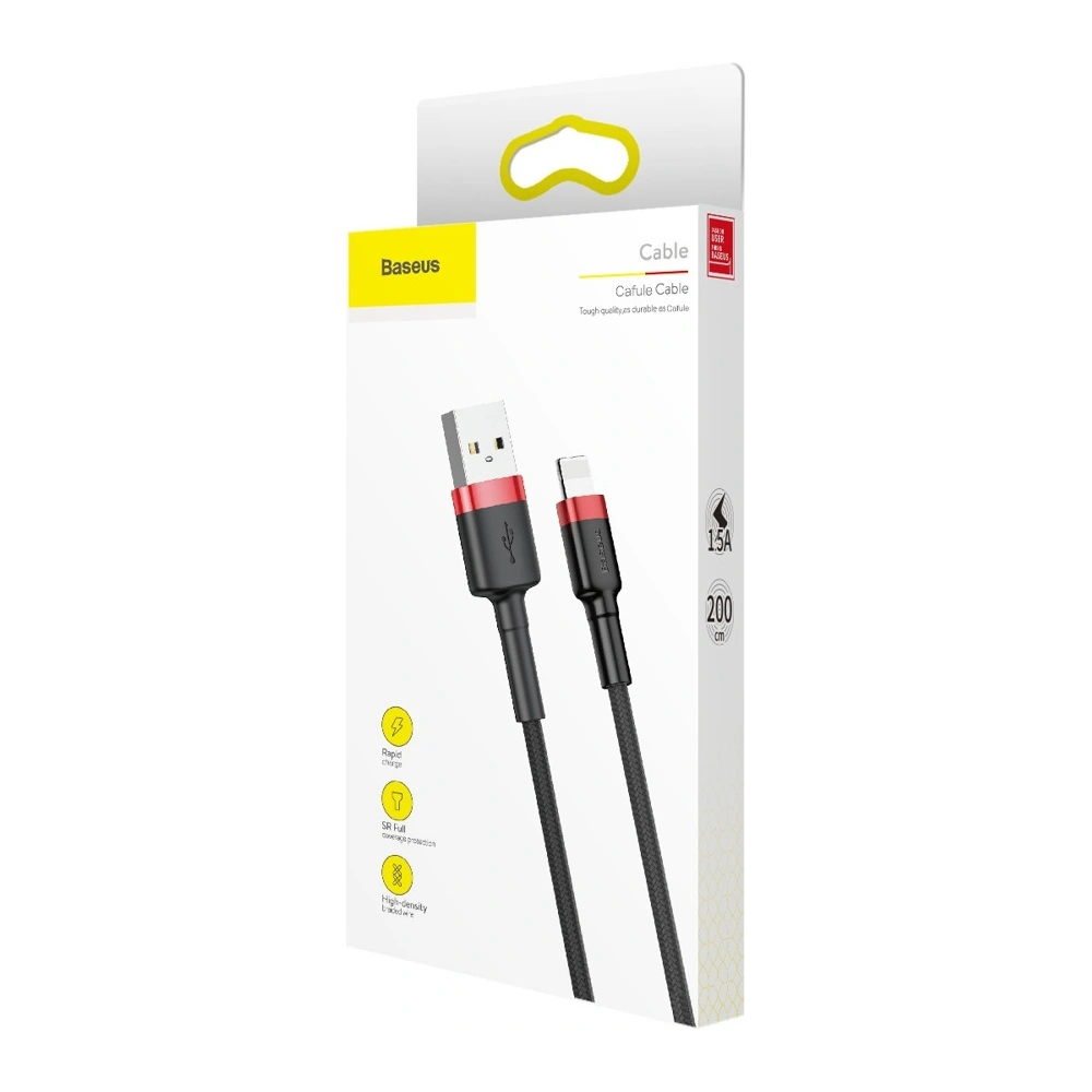 Hurtownia GSM - Kabel Baseus Cafule USB-A/Lightning QC 3.0 1.5A 2M schwarz-rot - BSU4114 - {ean13} - Hurt