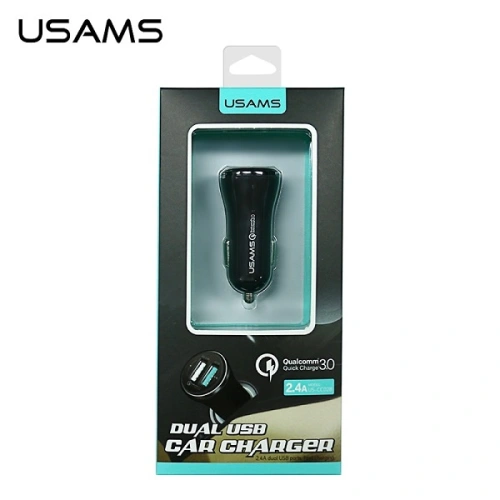 Ładowarka samochodowa USAMS 2xUSB 2,4A QC 3.0 czarny/black (US-CC028)