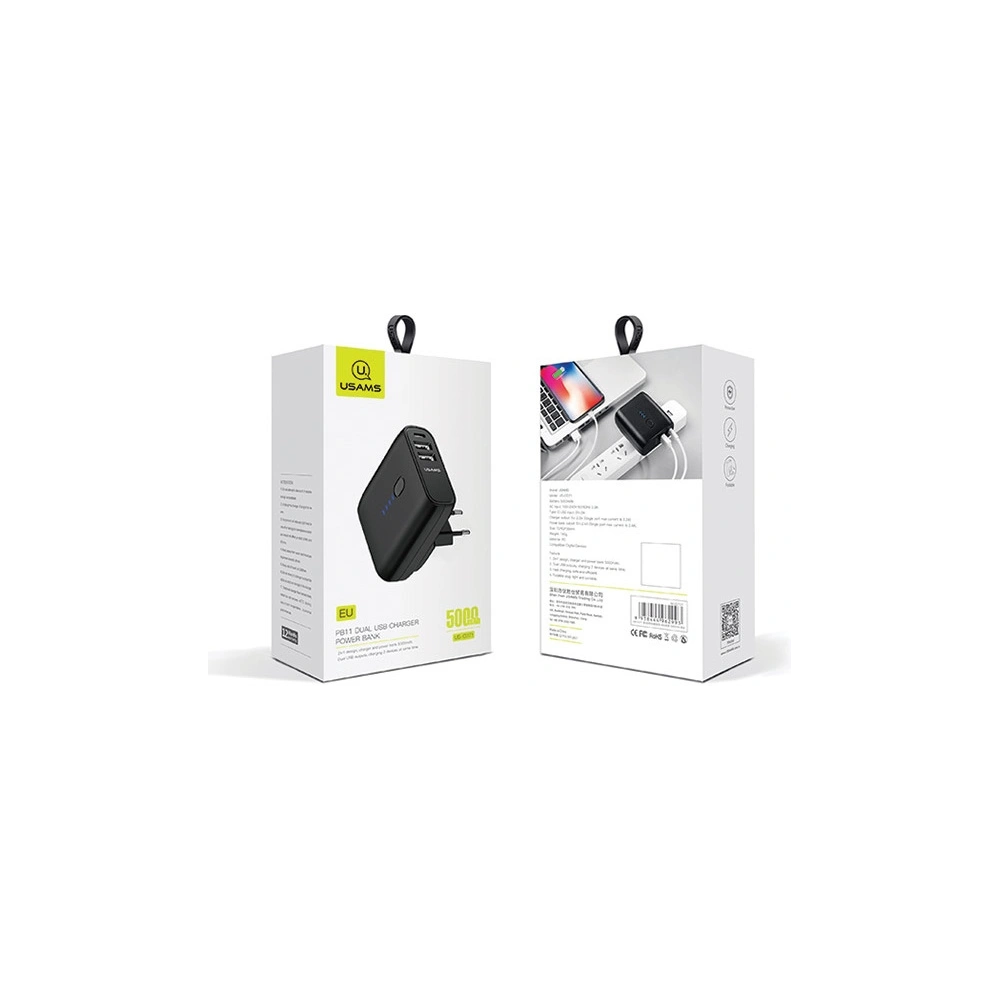 Hurtownia GSM - USAMS Netzteil + Powerbank PB11 2w1 5000 mAh Schnellladung schwarz/black (US-CD71) - USA957 - {ean13} - Hurt