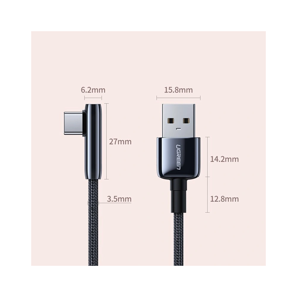 Hurtownia GSM - Cablul unghiular UGREEN US313 USB-A/USB-C 5A Quick Charge 3.0 AFC FCP 0,5 m negru - UGR1566 - {ean13} - Hurt