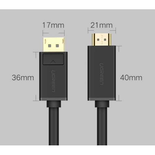 Jednokierunkowy kabel UGREEN DP101 DisplayPort/HDMI 4K 30Hz 32AWG 1,5m czarny
